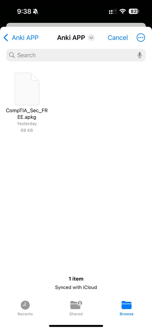 Choosing the downloaded deck file on a phone