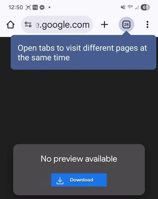 A browser reporting that the file cannot be previewed