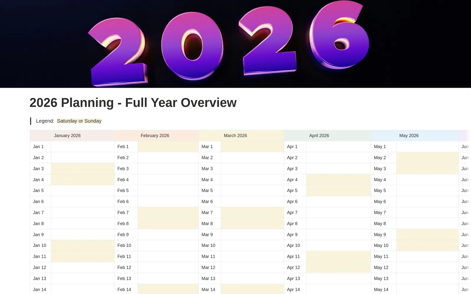 2026 Planning, Full Year Overview