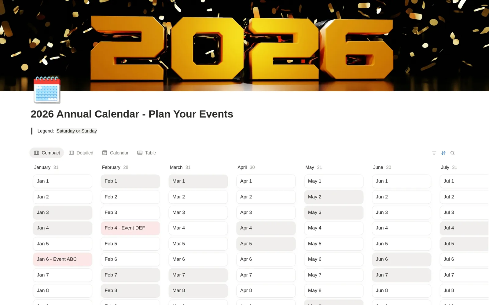 2026 Annual Calendar, Plan Your Events