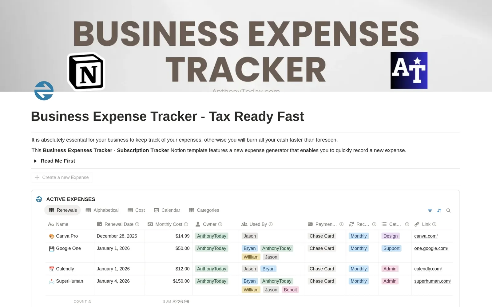 Business Expenses Tracker, Tax Ready
