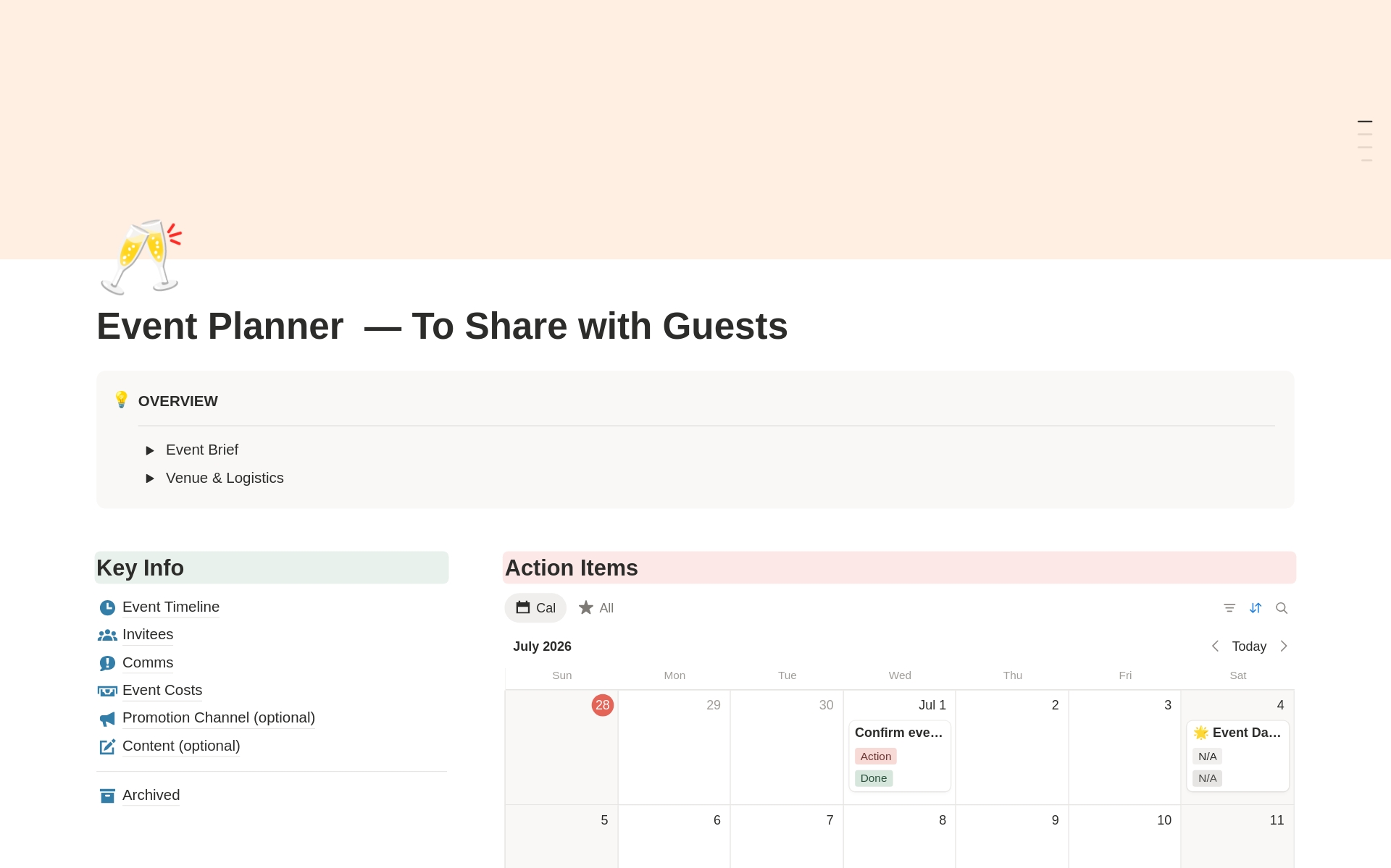 Event Planner, Shareable With Your Guests