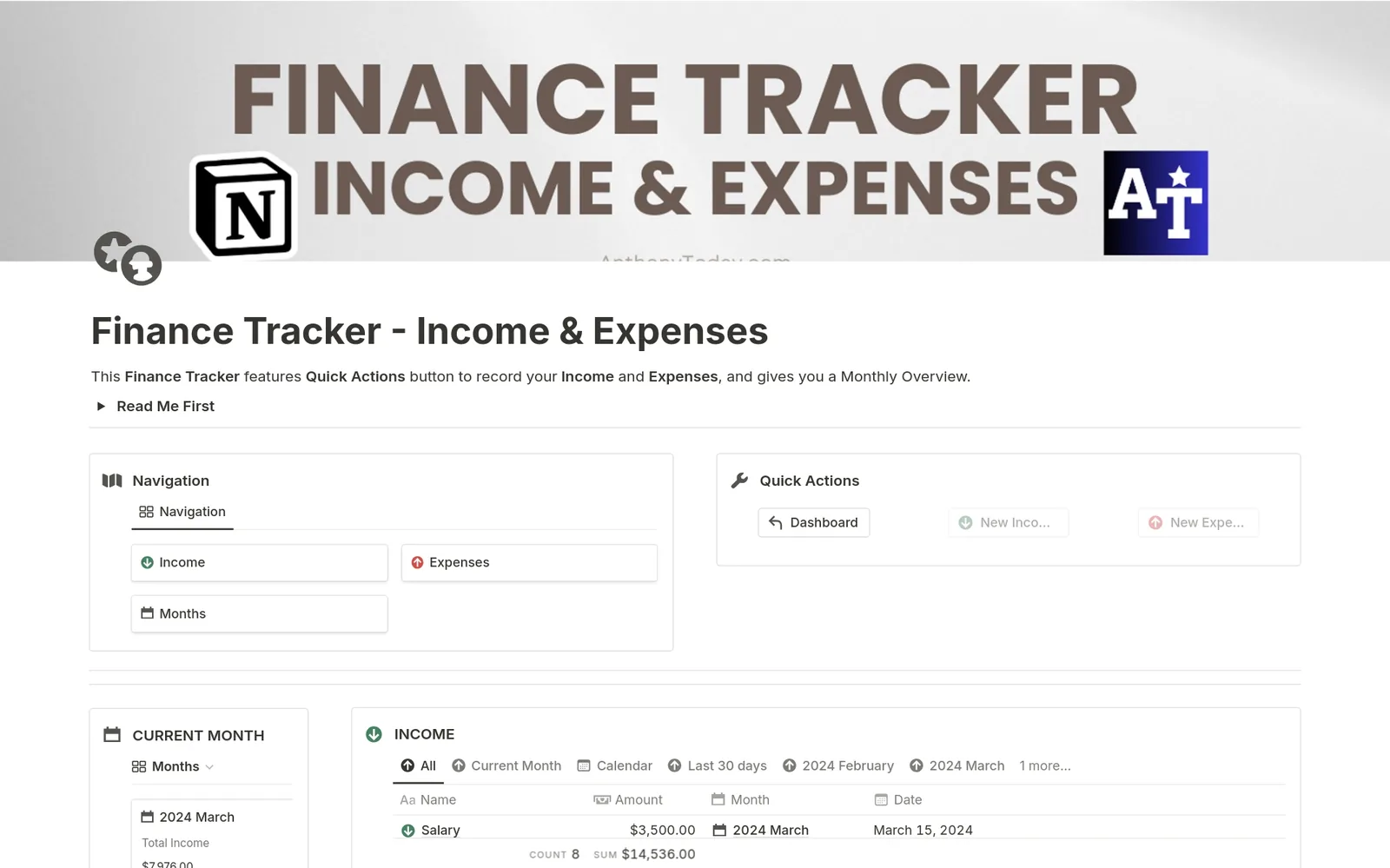 Finance Tracker, Income and Expenses