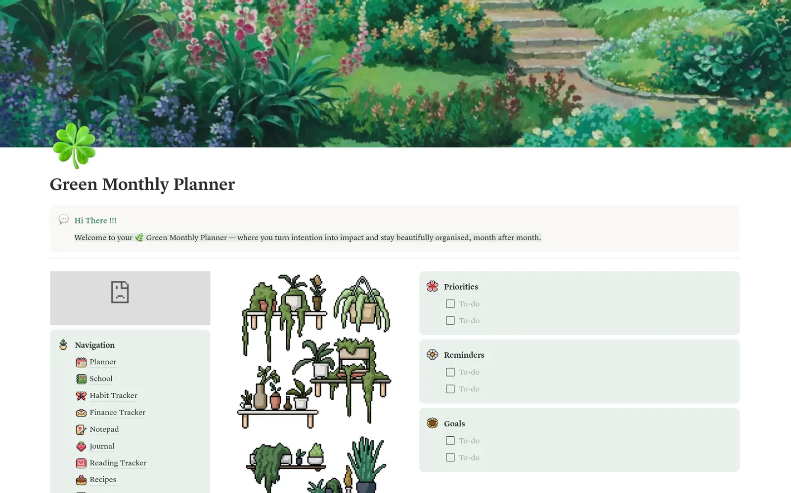 Green Monthly Planner, Focus, Flow and Balance