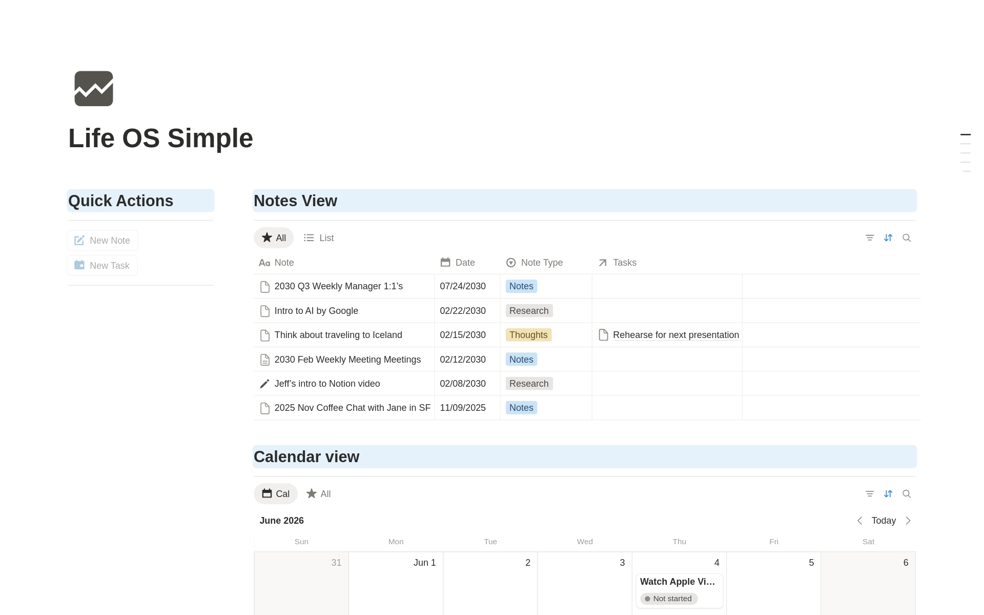 Life OS, Simple All-in-One Dashboard