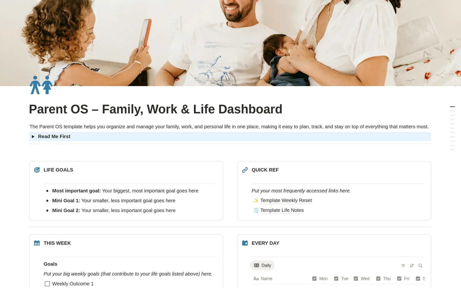 Parent OS, Family, Work and Life Dashboard